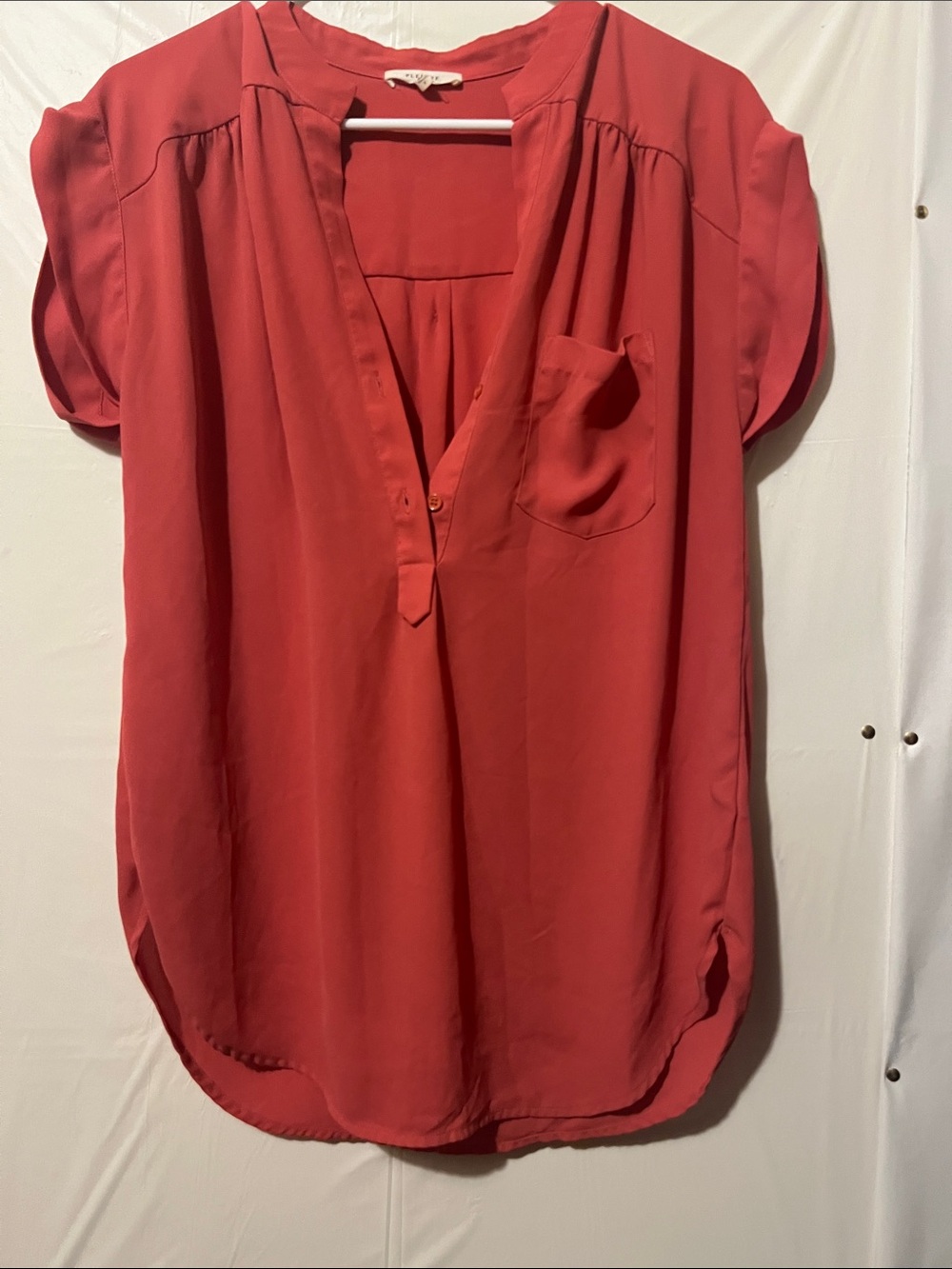 Pleione Coral-Red Pullover Tunic Top with Pocket